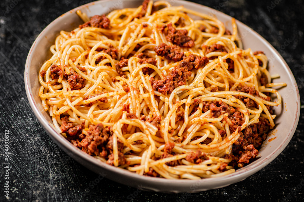 Ready made spaghetti bolognese on the table. Ready made spaghetti bolognese on the table.