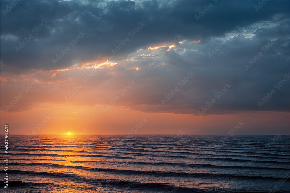 Obraz premium beautiful sunset on the horizon over the ocean