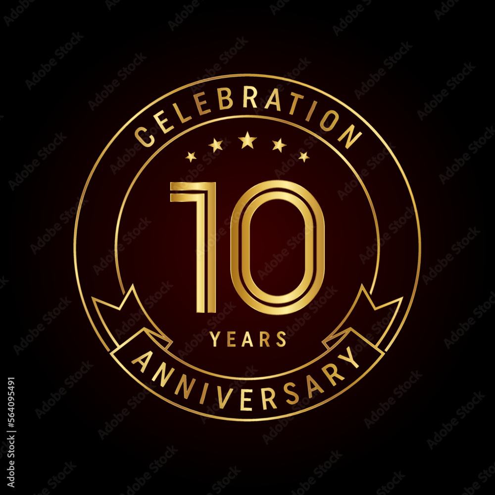 Fototapeta premium 10th anniversary template design concept with golden ribbon for anniversary celebration event. Logo Vector Template