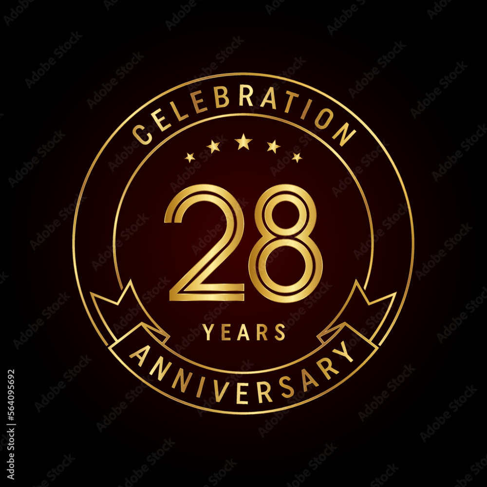 28th anniversary template design concept with golden ribbon for anniversary celebration event. Logo Vector Template