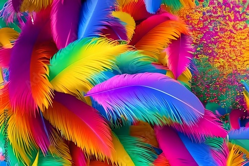 Leinwand Poster colorful feathers background carnival theme. Generative Ai