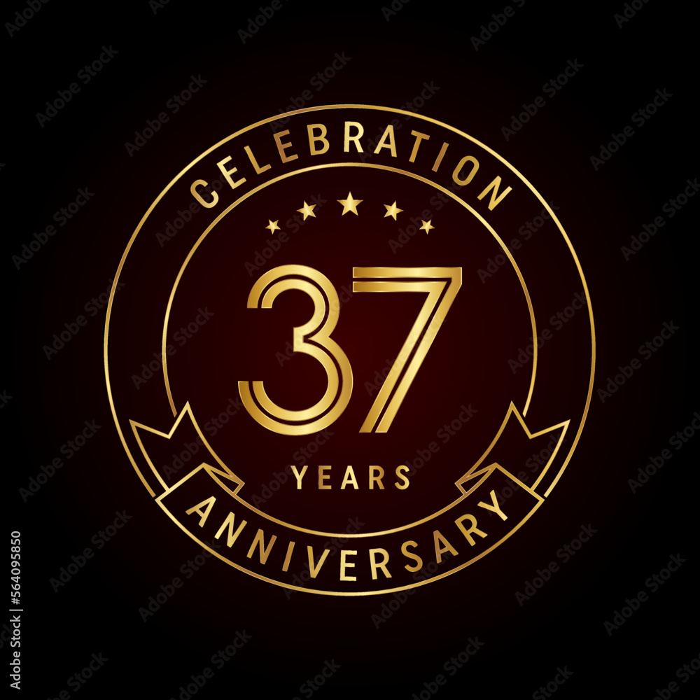 Fototapeta premium 37th anniversary template design concept with golden ribbon for anniversary celebration event. Logo Vector Template