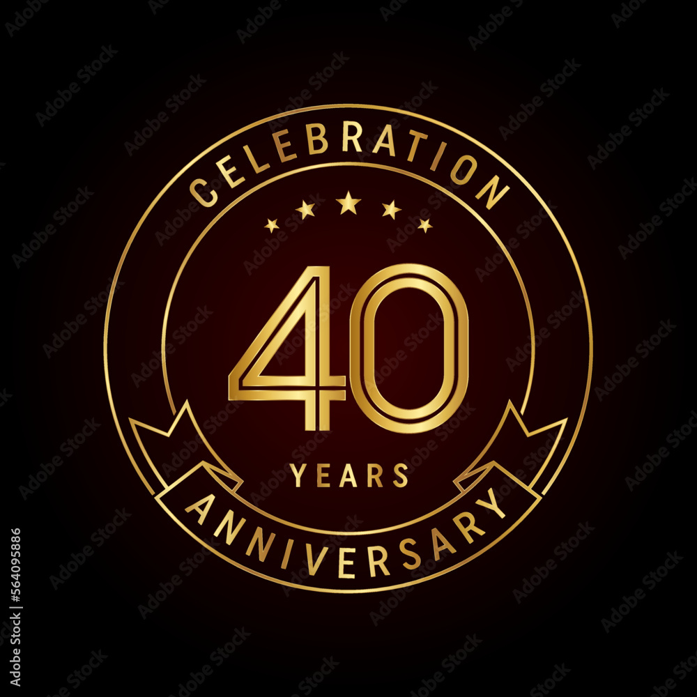 40th anniversary template design concept with golden ribbon for anniversary celebration event. Logo Vector Template