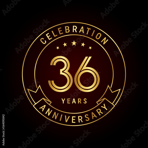36th anniversary template design concept with golden ribbon for anniversary celebration event. Logo Vector Template