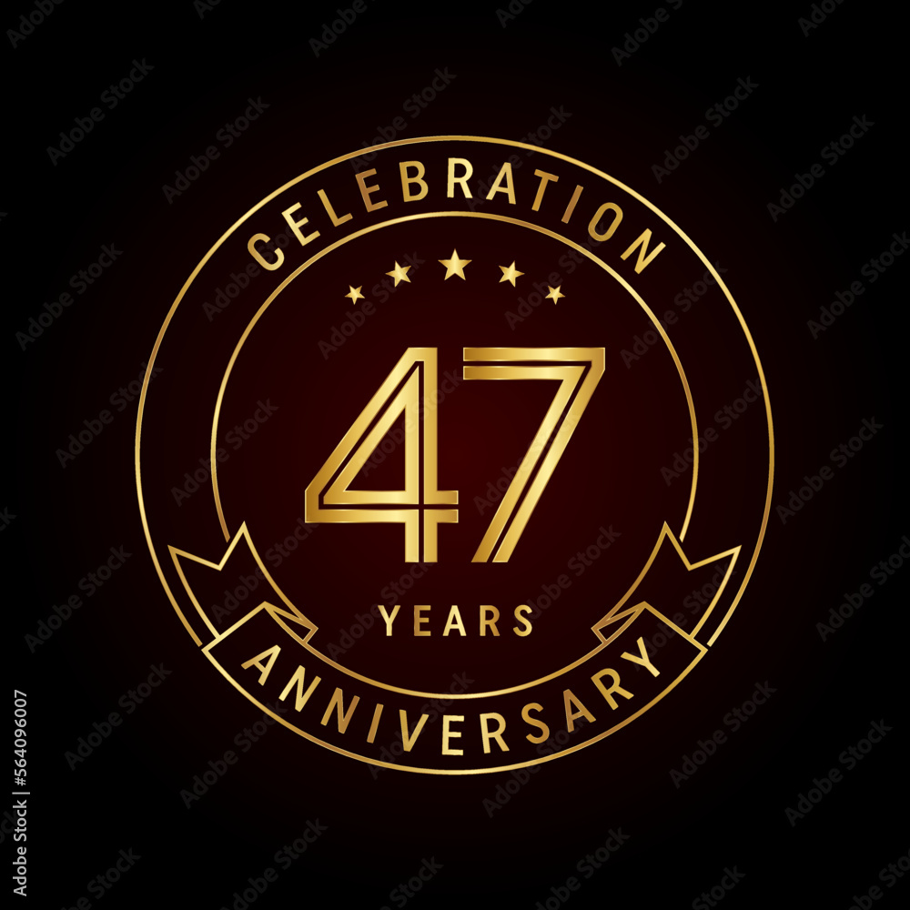 Fototapeta premium 47th anniversary template design concept with golden ribbon for anniversary celebration event. Logo Vector Template