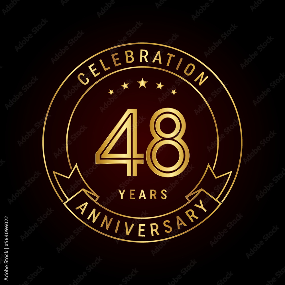 Fototapeta premium 48th anniversary template design concept with golden ribbon for anniversary celebration event. Logo Vector Template