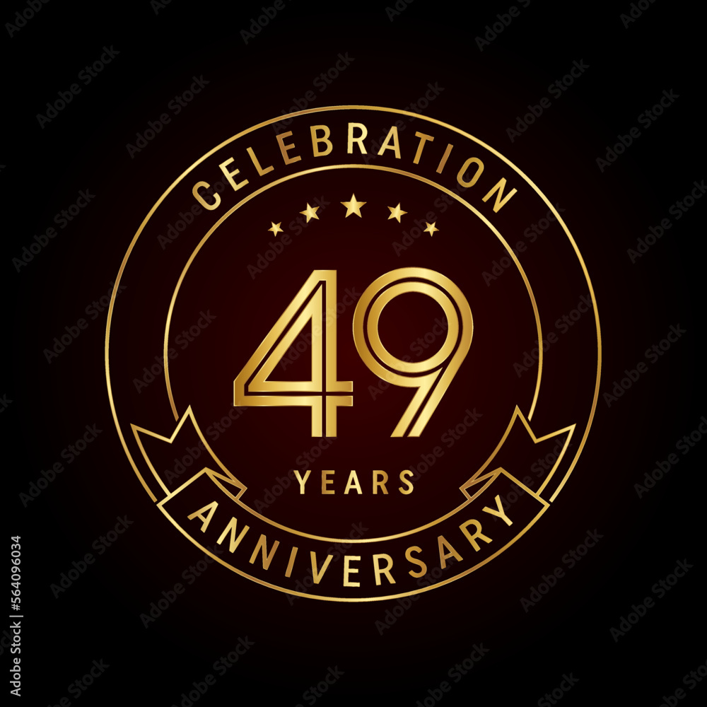 Fototapeta premium 49th anniversary template design concept with golden ribbon for anniversary celebration event. Logo Vector Template
