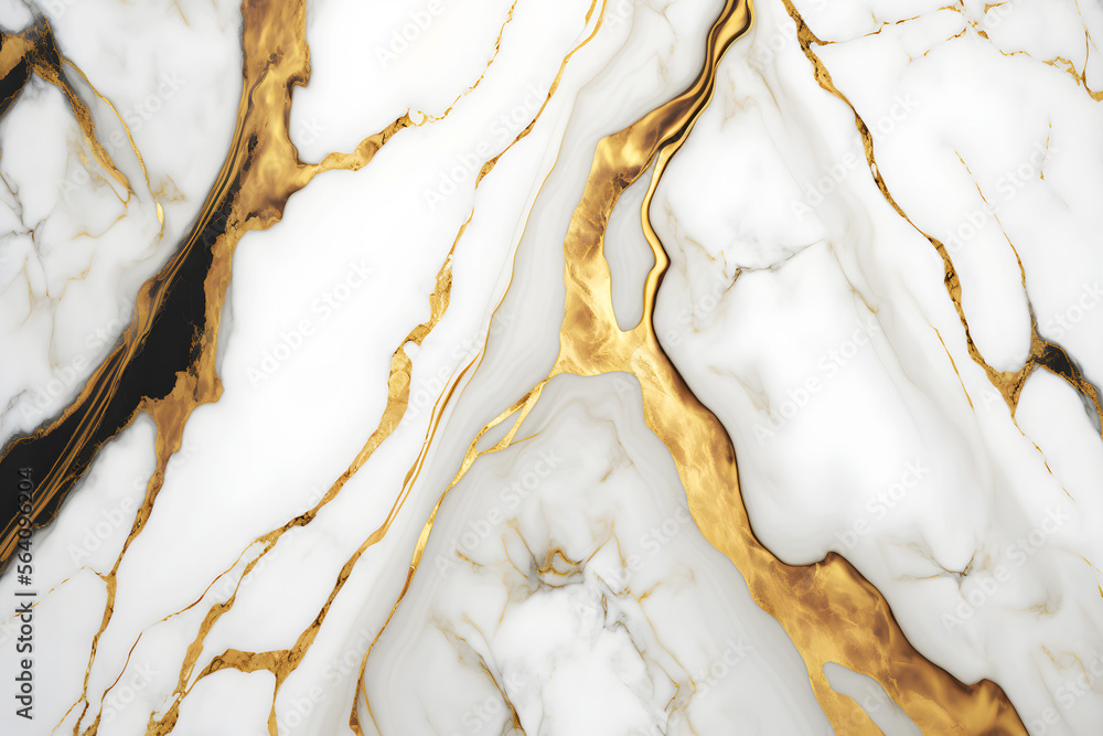Fototapeta premium White and gold marble background. Luxury marble texture. Elegant abstract background. Generative AI.
