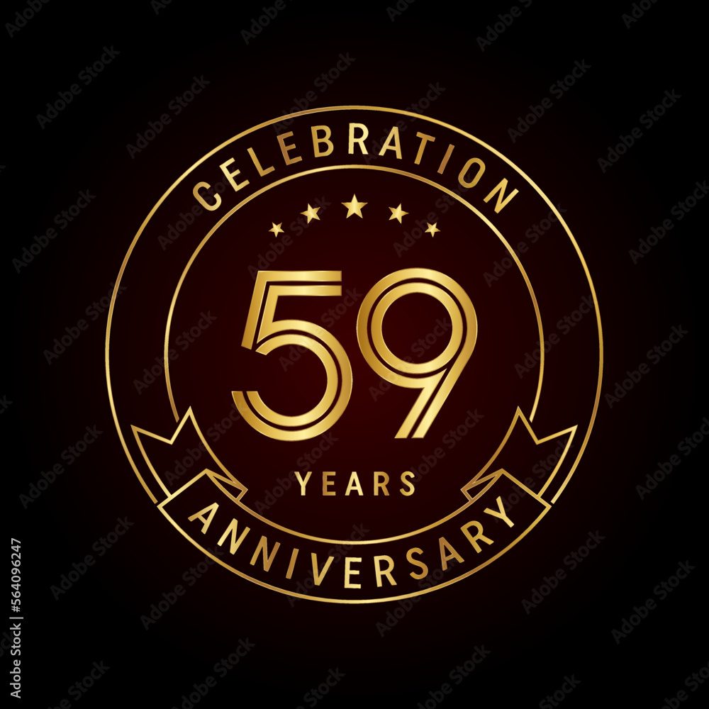 59th anniversary template design concept with golden ribbon for anniversary celebration event. Logo Vector Template