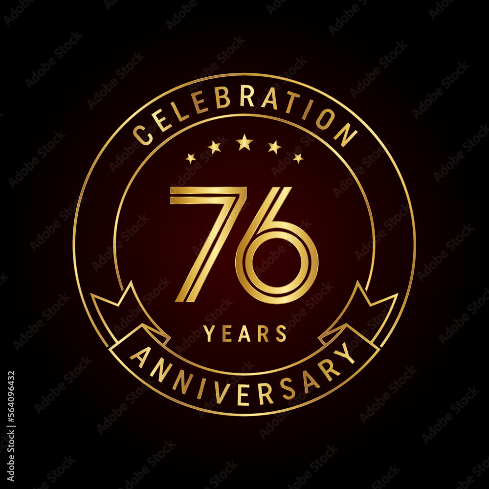 76th anniversary template design concept with golden ribbon for anniversary celebration event. Logo Vector Template