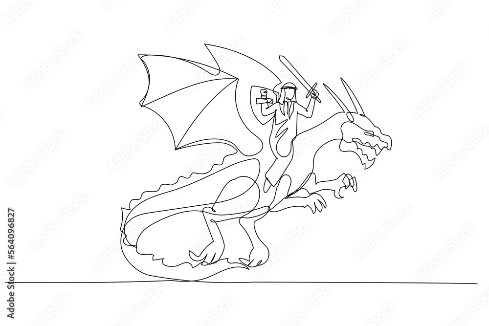 Fototapeta premium arab man riding a dragon concept of overcoming adversity and courage