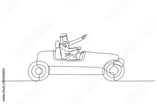 arab man driving red vintage roadster car concept of business success and leadership
