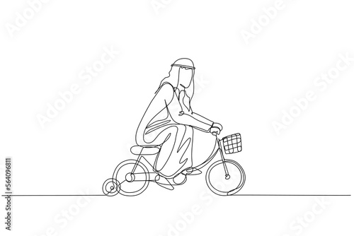 arab man practice riding child bicycle with training wheels concept of training practice for success