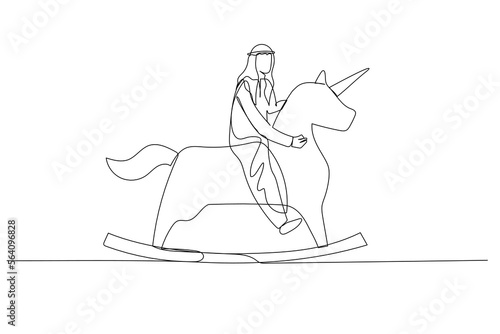 arab man riding unicorn horse. Concept of startup up business and creative idea