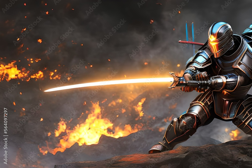 Naklejka premium Futuristic Sci-fi Samurai HD in Desolate land1