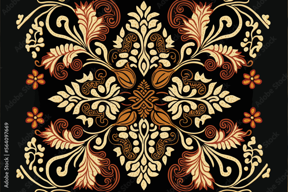Vintage brown batik forest floral pattern. Vector illustration