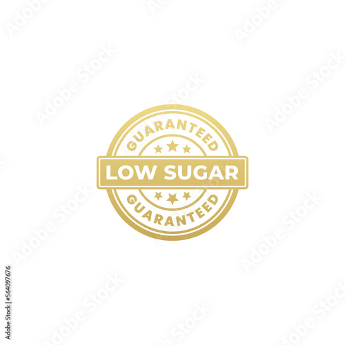 Best Low sugar label vector or Simple Low sugar logo vector on black background. Low sugar product label with elegant look. Low sugar product label in premium golden color.