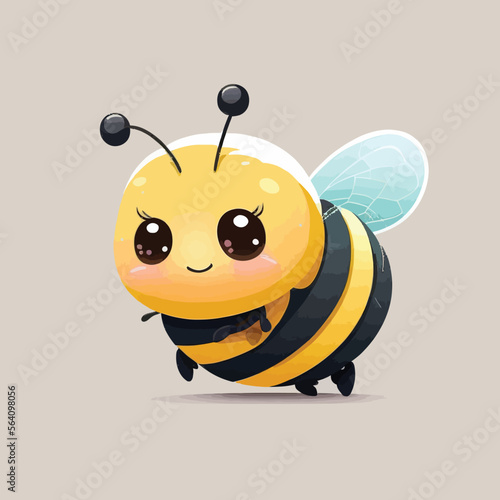 Cute cartoon baby bee on gray background. Vector Illustration.