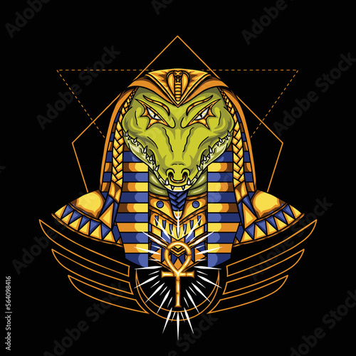 God of Sobek Head Egypt Mythology Vector Illustration