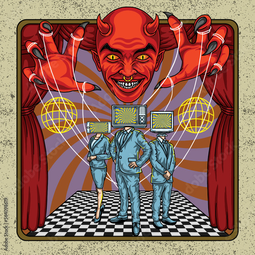 Evil Controlling Human by Mass Media Vector Illustration