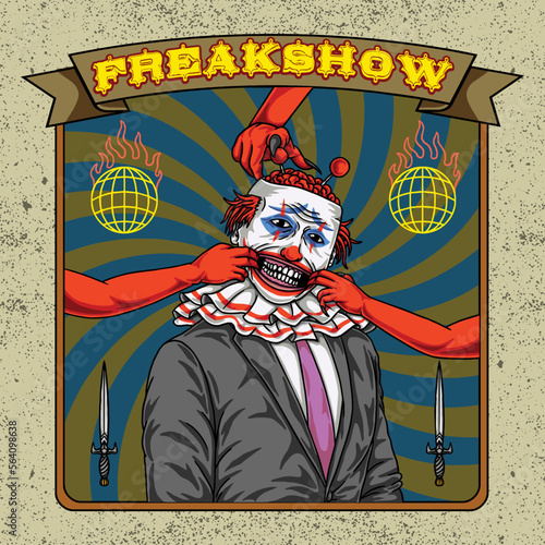 Clown Businessman Controlling by Hand of Evil Vector Illustration