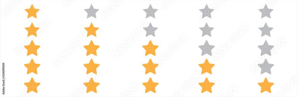 Five stars rating sign and symbol. Customer review or feedback icon isolated on white background. Five stars rating icon. Vector illustration. - obrazy, fototapety, plakaty 