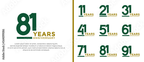 set of anniversary logo style green color on white background for celebration