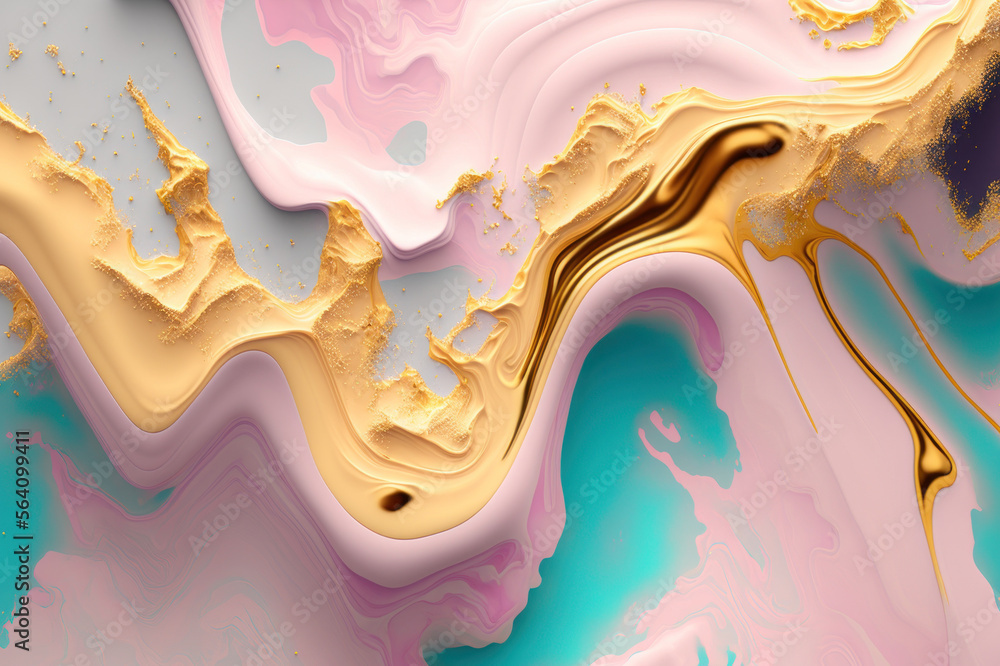 Abstract pastel sweet color tone marble texture alcohol ink style with gold glitter shimmer background generative ai.