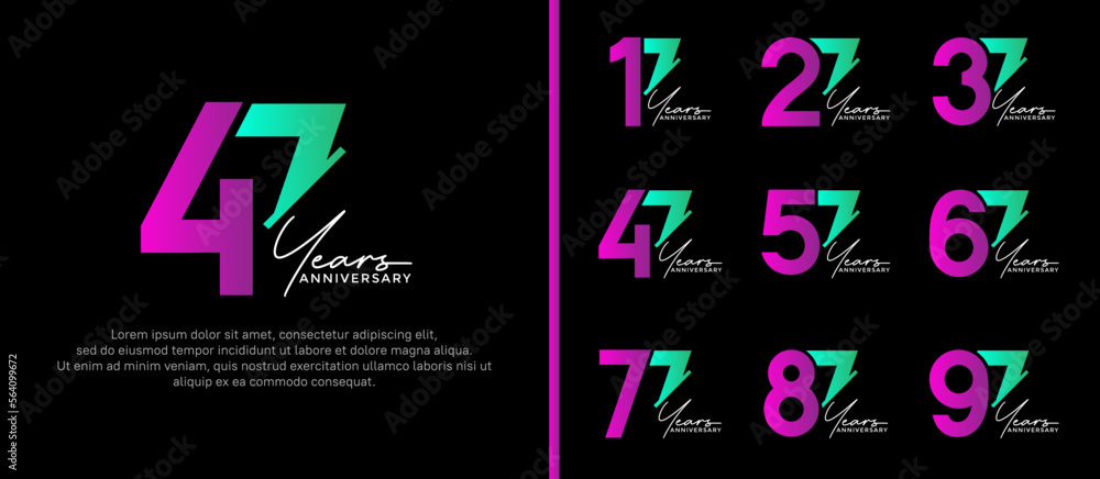 set of anniversary logo style purple and green color on black background for special moment set of anniversary logo style purple and green color on black background for special moment