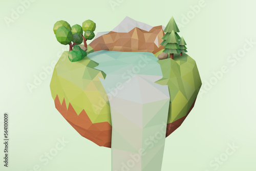 Low Poly Geometric Floating Island, Low Polygonal Style, Suitable for Banner, Poster, Flyer, Cover, Brochure. Vector Illustration
