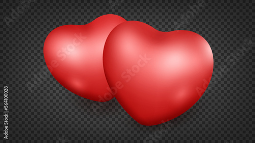 Realistic Red Pair of Hearts, Valentines Day, Wedding and Other Concept, isolated on transparent pattern. Vector Illustration