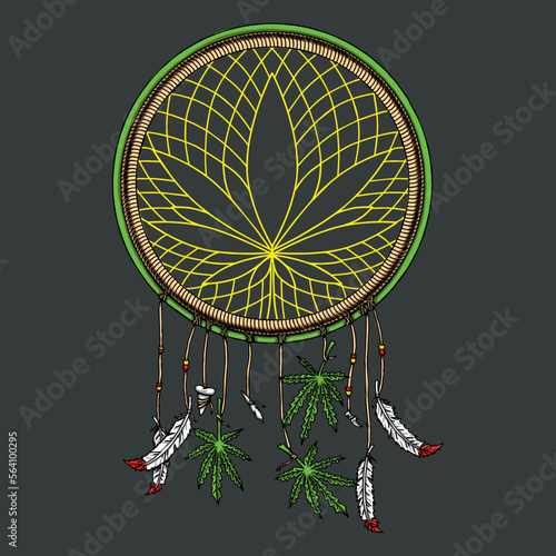 Dream Catcher Knitted Like Marijuana Leaves Vector Illustration