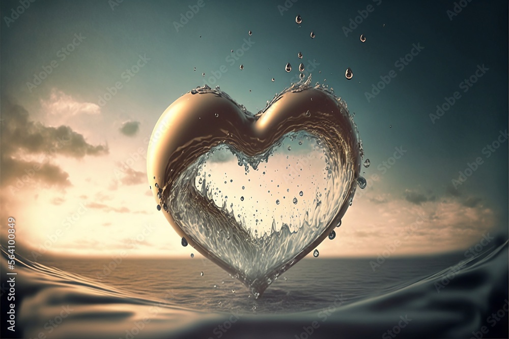 Fototapeta premium heart in the water,A mesmerizing photograph of a heart-shaped water