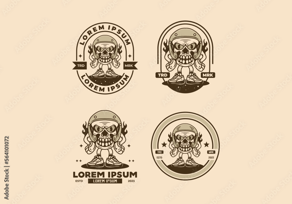 Fototapeta premium Standing skull wearing helmet character illustration
