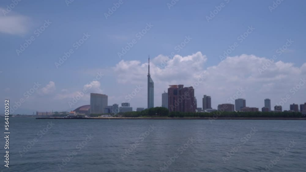Cityscape view from sea in Fukuoka city, Japan. Without sounds Cityscape view from sea in Fukuoka city, Japan. Without sounds