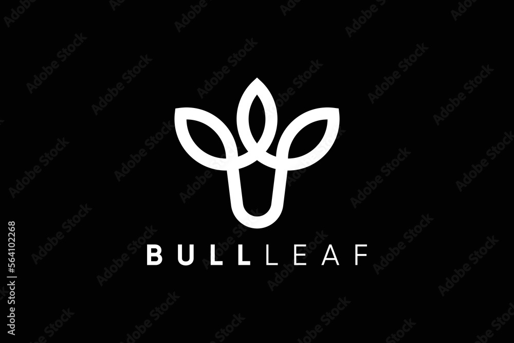 Creative and professional bull leaf logo design template on black background Creative and professional bull leaf logo design template on black background