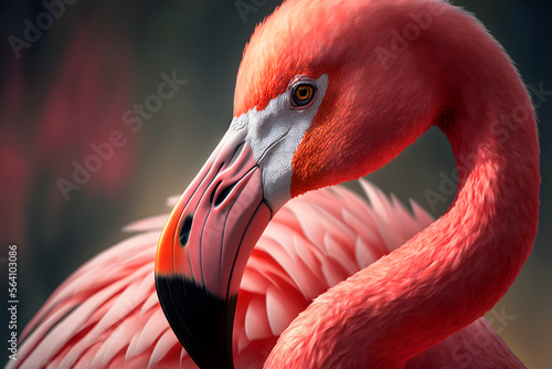 Close up portrait of a pink flamingo. Generative AI