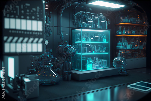 Futuristic research lab background. Generative AI