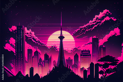 CN Tower Background Illustration. Generative Ai.