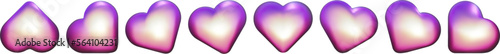 Heart set. 3d pink purple magenta candy metallic balloon shapes. Love icon for st valentine, mother, father day holografic vector elements on white