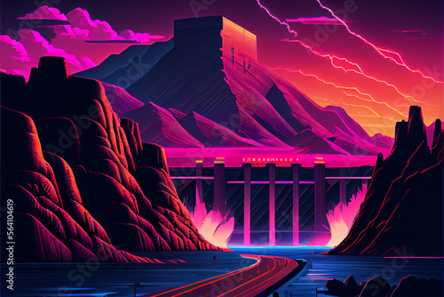 Hoover Dam Background Illustration. Generative Ai.
