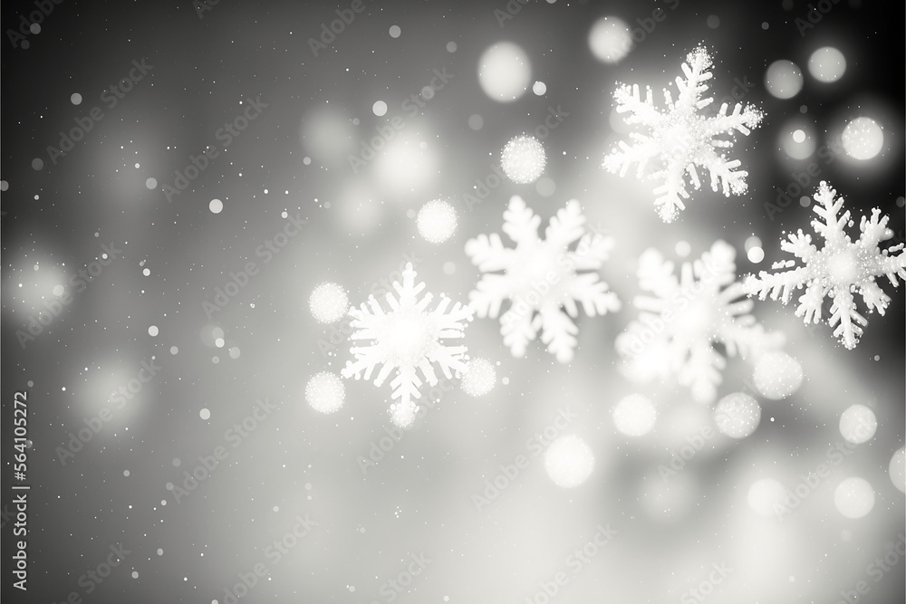Fototapeta premium bokeh snowflakes on white background, Generative AI