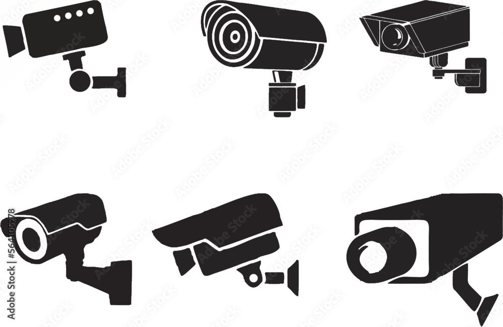 Vecteur Stock Set of surveillance cameras. Observation and monitoring tools  icons. Business remote supervision. Security cameras. Editable vector. eps  10. | Adobe Stock