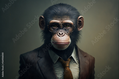 chimpanzee in business siut, 3d illustration rendering © Piyapa