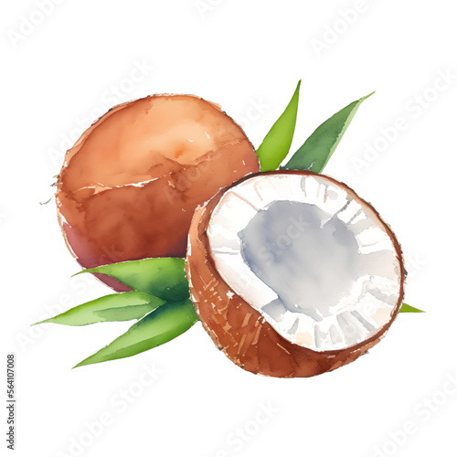 coconut digital drawing with watercolor style illustration