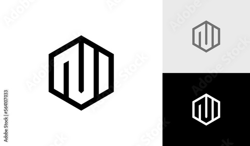 Letter NI initial hexagon monogram logo design vector