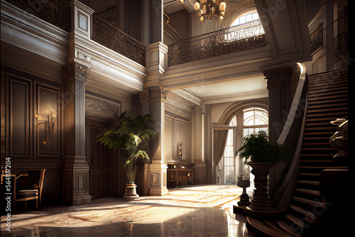 Vintage style grand mansion interior, in a palatial style, generative AI © FrankBoston