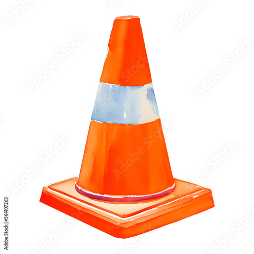 traffic cone digital drawing with watercolor style illustration