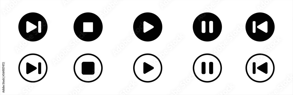 Play and pause icon set. Media player icon set. Music player icon set. Media  player icon transparent PNG. Play and pause buttons sign. Play and pause  buttons symbol. Vector illustration. vector de
