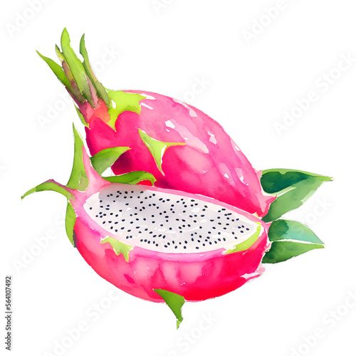dragon fruit digital drawing with watercolor style illustration